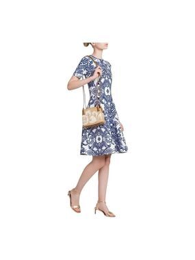 Women's Etro White and Blue Medallion Lace Effect Minidress Size 2 (38)